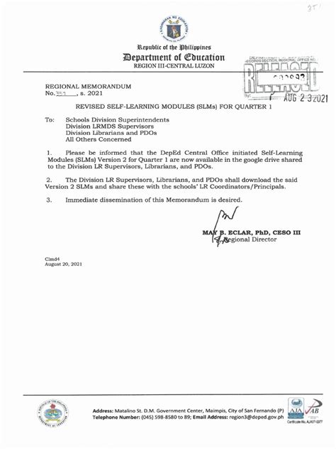 RM No. 351, s. 2021 – Revised Self.
